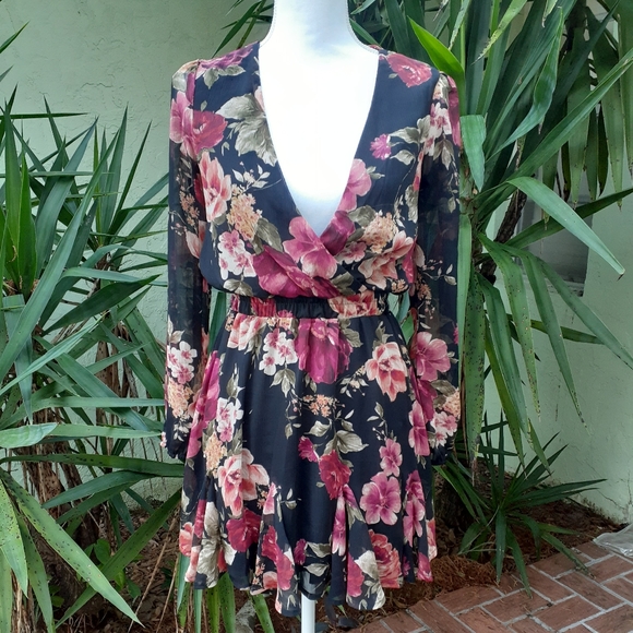 Mini Floral Ruffle Dress Sheer - Picture 2 of 10